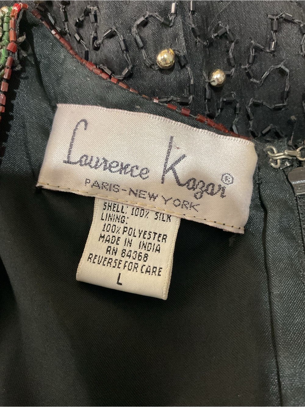 Vintage Laurence Kazar Silk Beaded Sequin Floral Top Large Black Holiday Party - Picture 6 of 6
